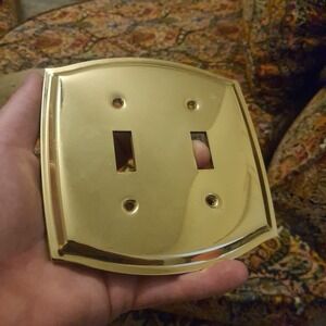 Vintage Brass Double Toggle Switch Plate Cover – Beveled Edge – Mid Century